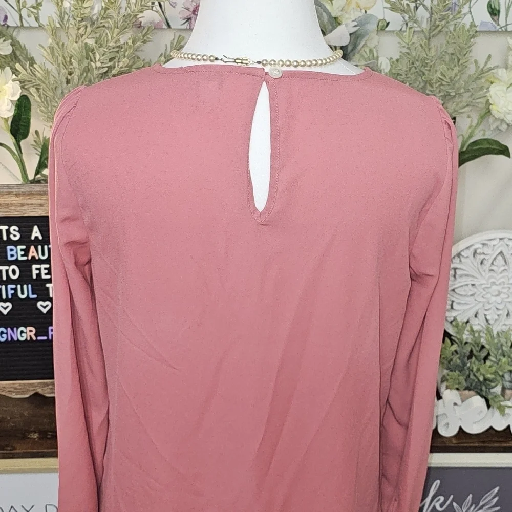 J. CREW SIZE XS BUTTON SLEEVE LOOSE FITTING CASUAL BLOUSE IN MAUVE\BLUSH PINK